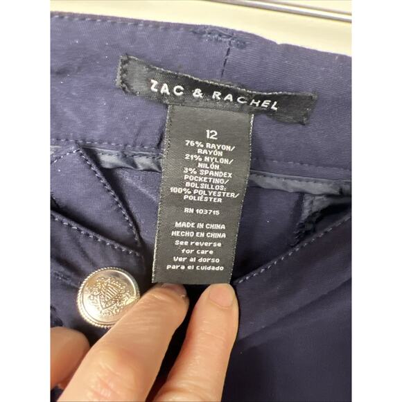 Zac & Rachel Straight Leg Pants Trouser Size 12 Navy Blue Stretch - Picture 5 of 9